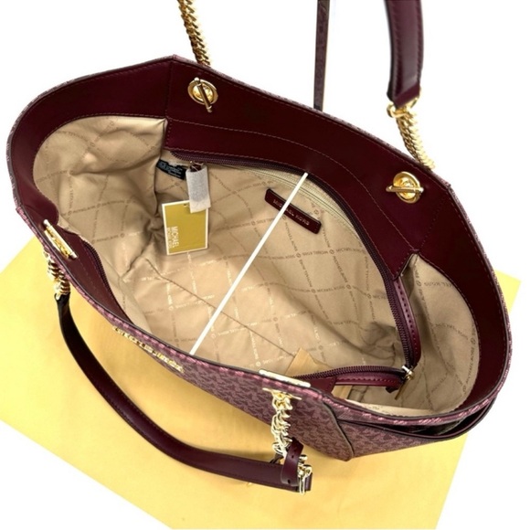 Michael Kors Large JST Chain Shoulder Bag & Large Continental Wallet Ox Blood - Picture 7 of 12